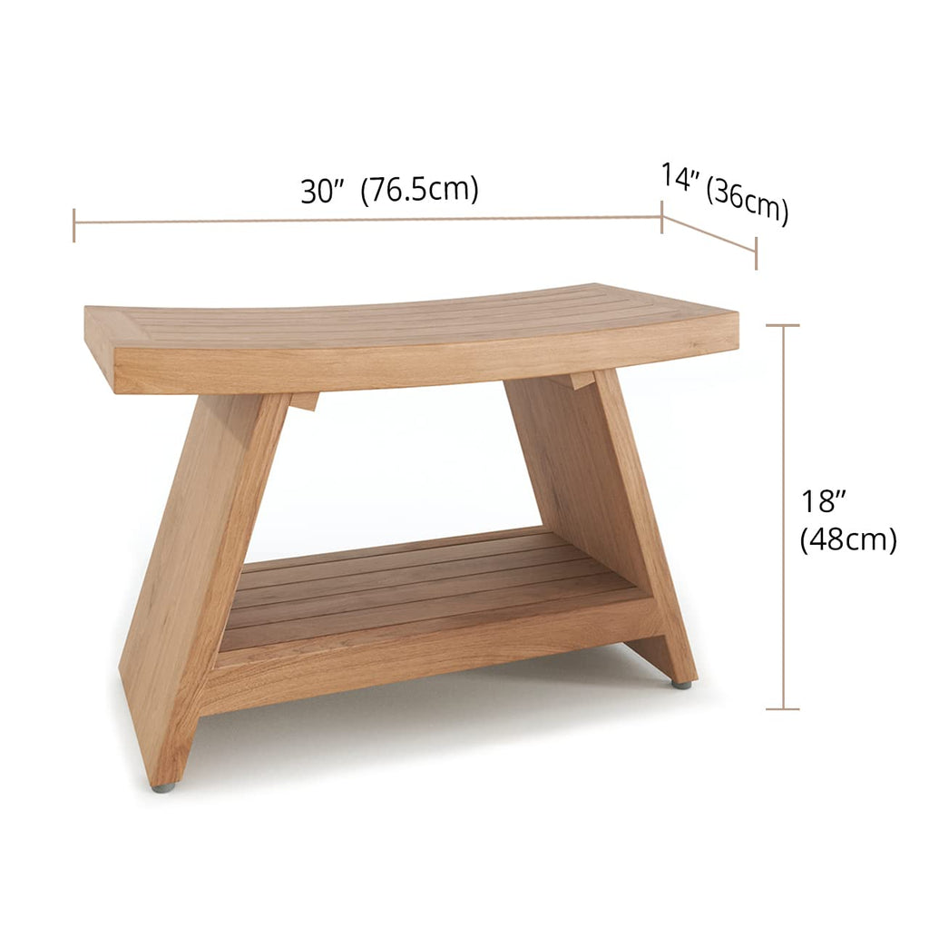 30" Teak Shower Bench with Shelf S8382