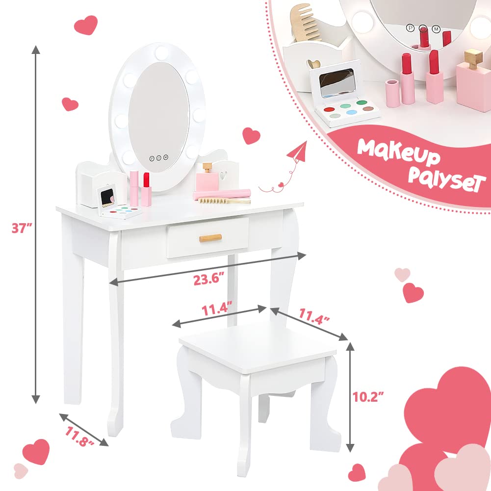 Vanity Table Set with Lighted Mirror and Stool J10823
