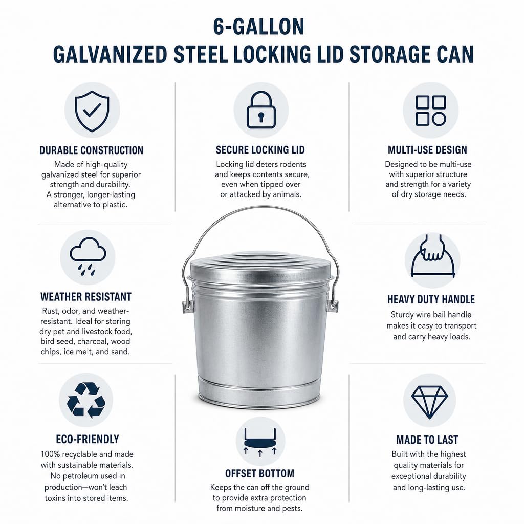 6 Gallon Galvanized Steel Storage Can with Locking Lid X495