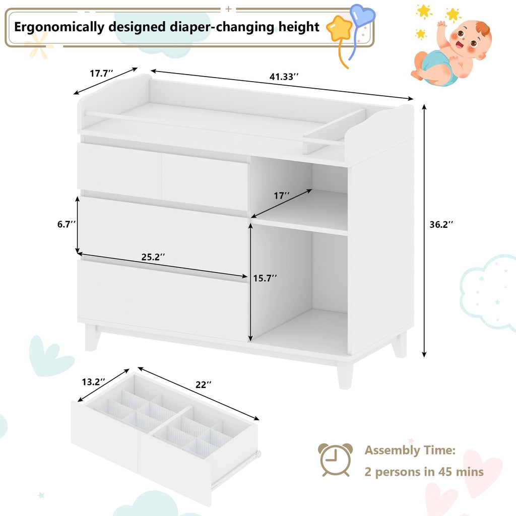White Baby Changing Table with 4 Drawers P6765