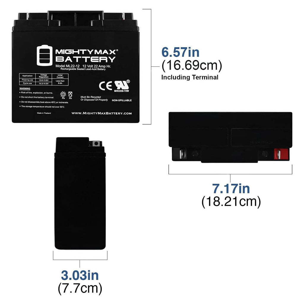 12 Volt 22 AH Rechargeable SLA AGM Battery I99233