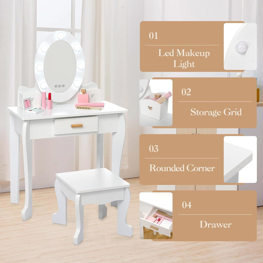 Vanity Table Set with Lighted Mirror and Stool J10823