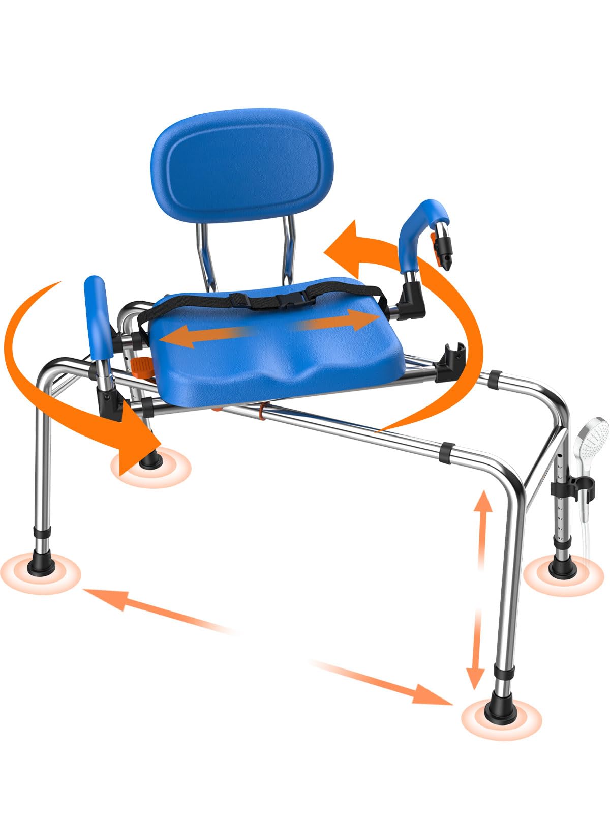 Sliding Shower Chair with 360° Swivel Seat and Adjustable Height A66167