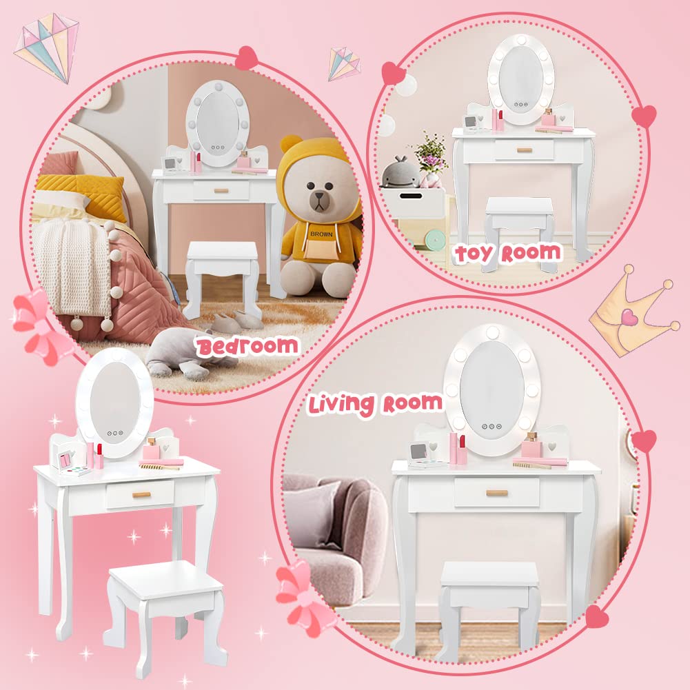 Vanity Table Set with Lighted Mirror and Stool J10823