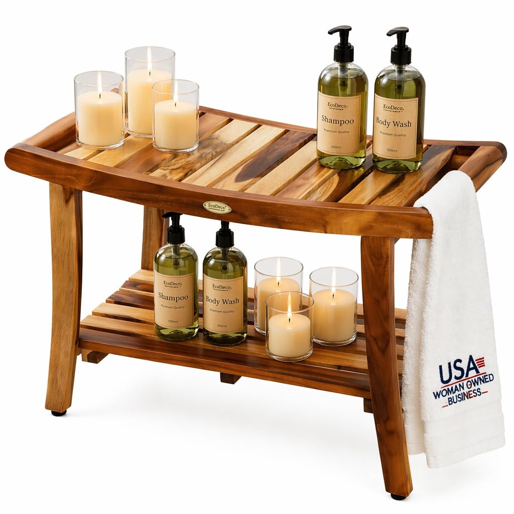 30-Inch Teak Shower Bench with Shelf C51194