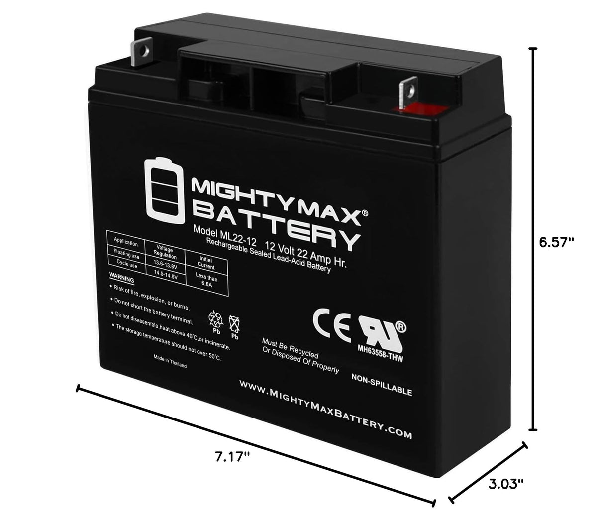 12 Volt 22 AH Rechargeable SLA AGM Battery I99233