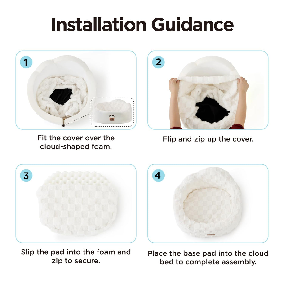 Washable Dog Bed with Orthopedic Foam White L109