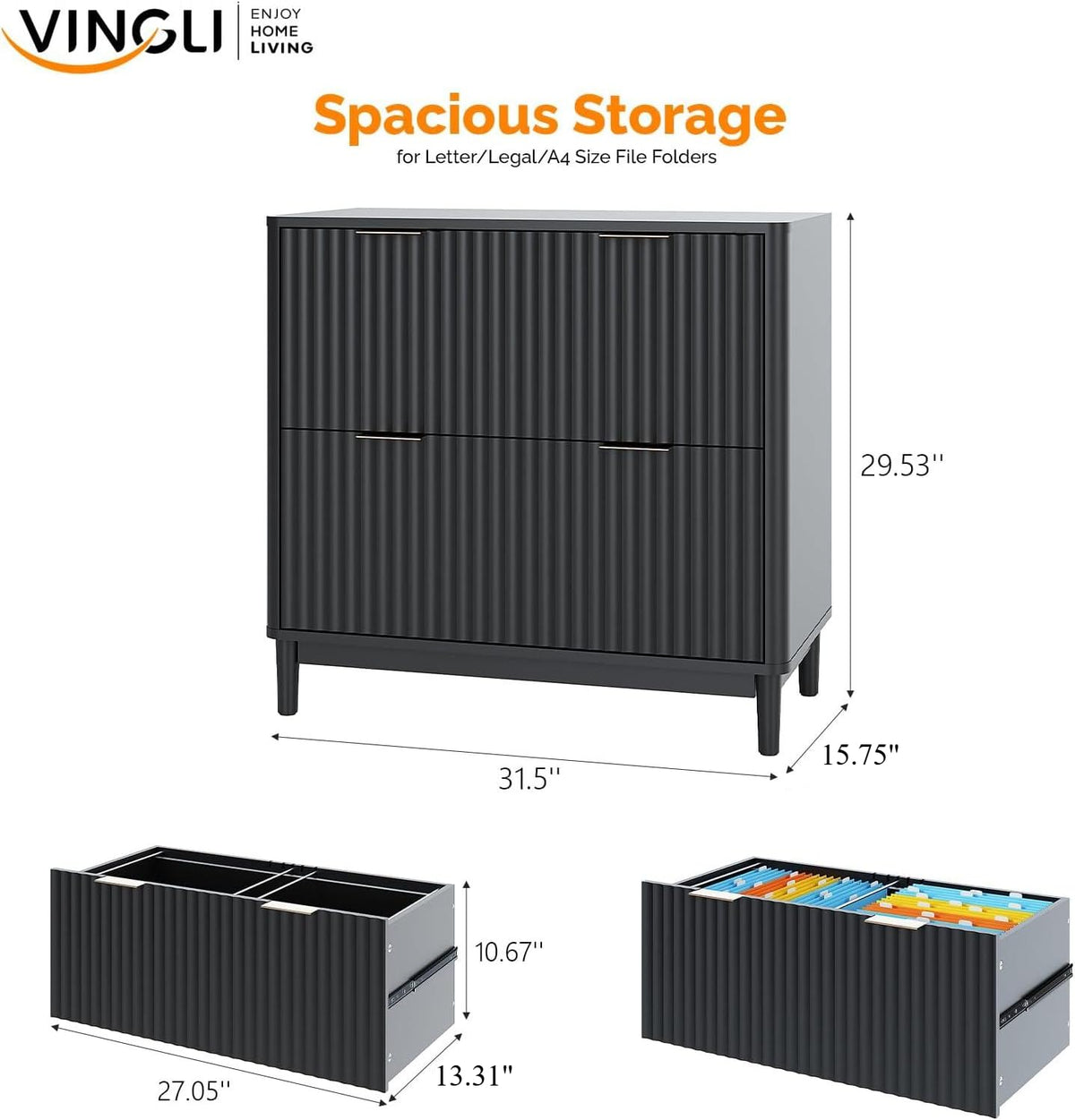 Black 2 Drawer Wood File Cabinet Q90454