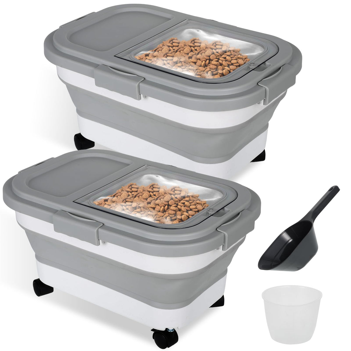 2 Pack 15Lbs Collapsible Airtight Pet Food Storage Container with Scoops V963213