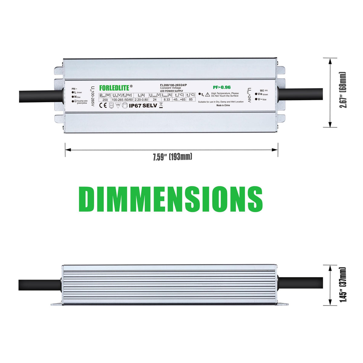 100~265V AC to DC 24V 200W IP67 Waterproof LED Power Supply Transformer H51900