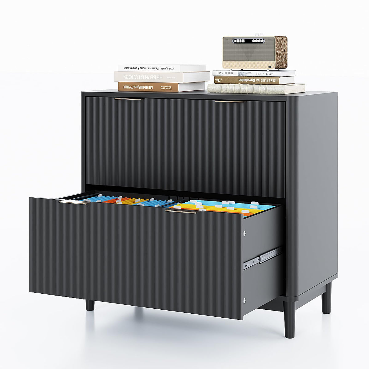 Black 2 Drawer Wood File Cabinet Q90454