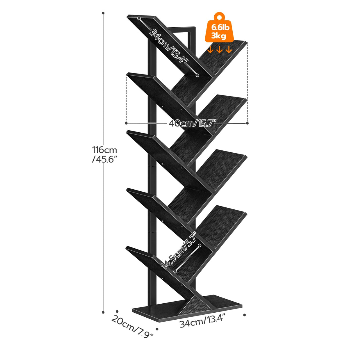 Black 9-Tier Wood Tree Bookshelf N81036