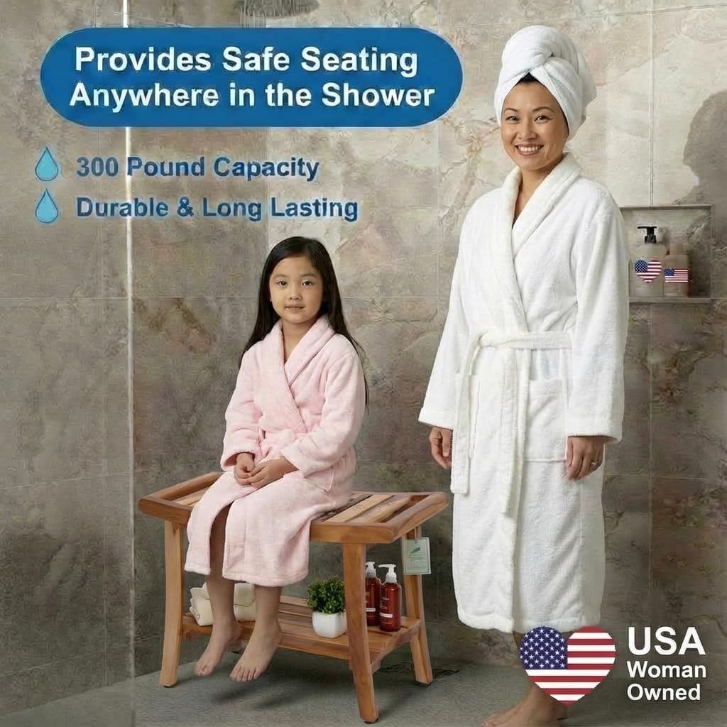 30-Inch Teak Shower Bench with Shelf C51194