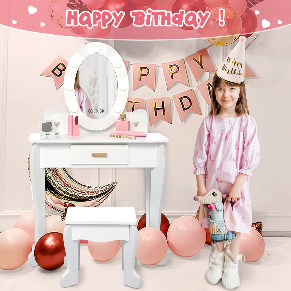 Vanity Table Set with Lighted Mirror and Stool J10823