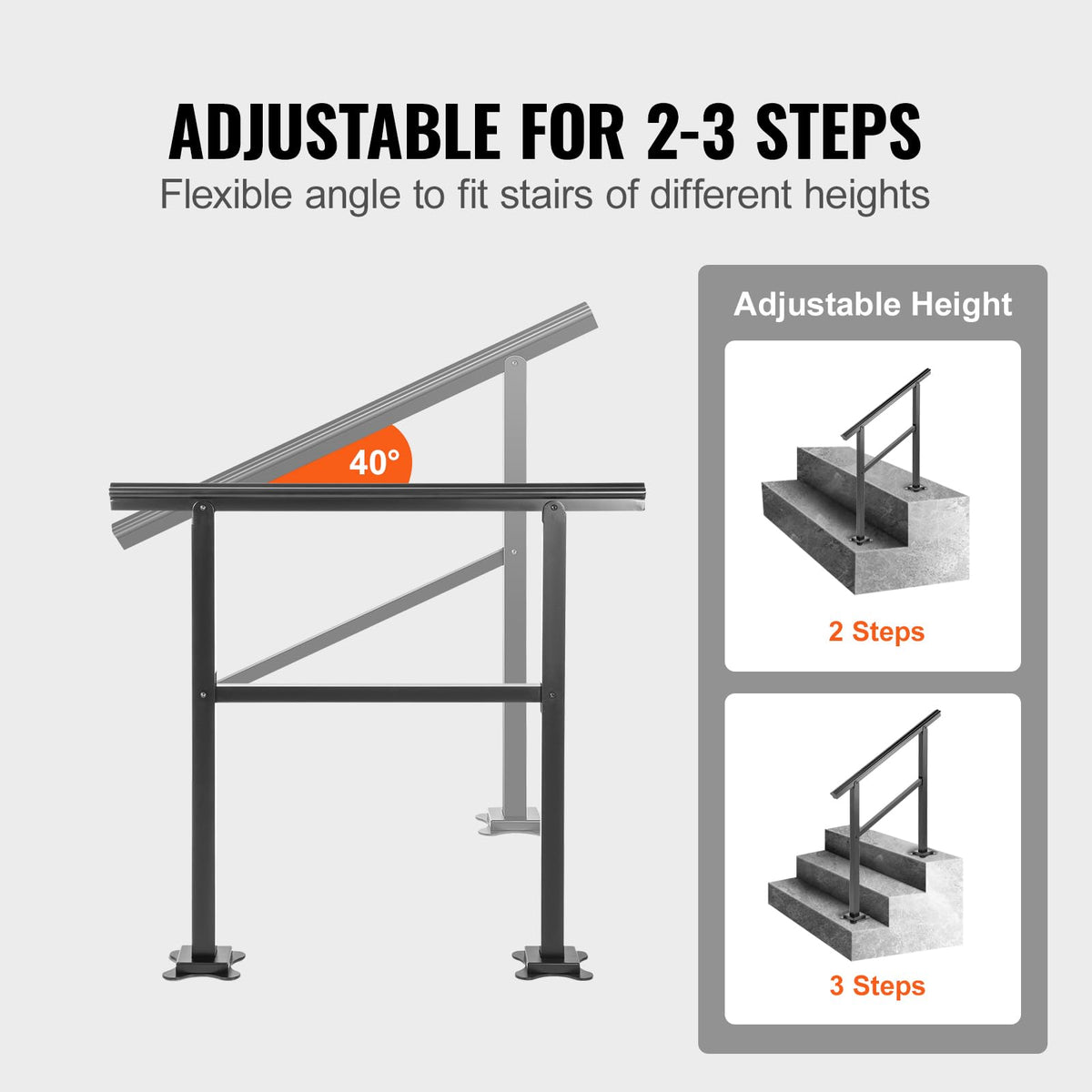Aluminum Outdoor Stair Handrail 36 x 35 for 2-3 Steps B202