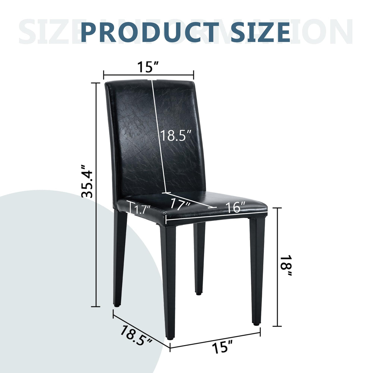 Black PU Leather Upholstered Dining Chairs Set of 2 with Metal Legs S2358