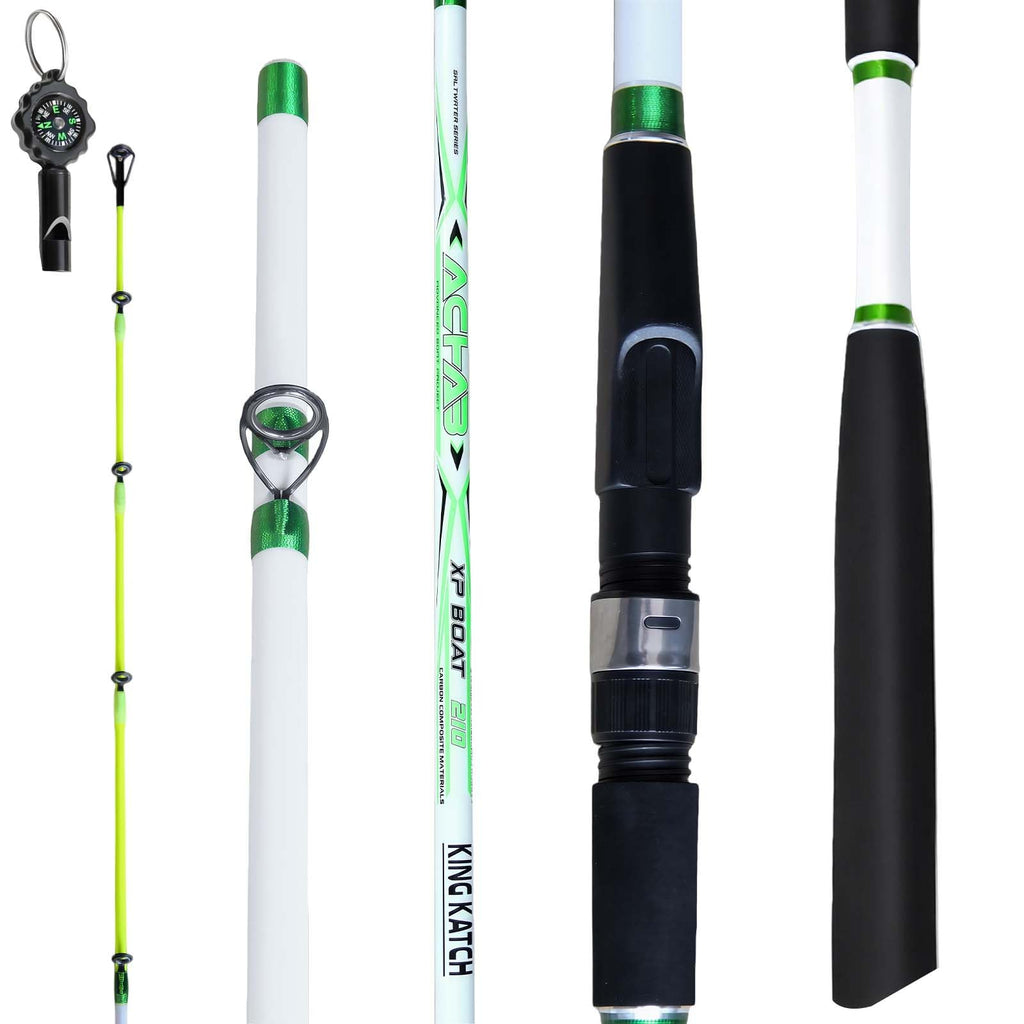 7' Medium Heavy Carbon Graphite Fiberglass Spinning Fishing Rod I6057