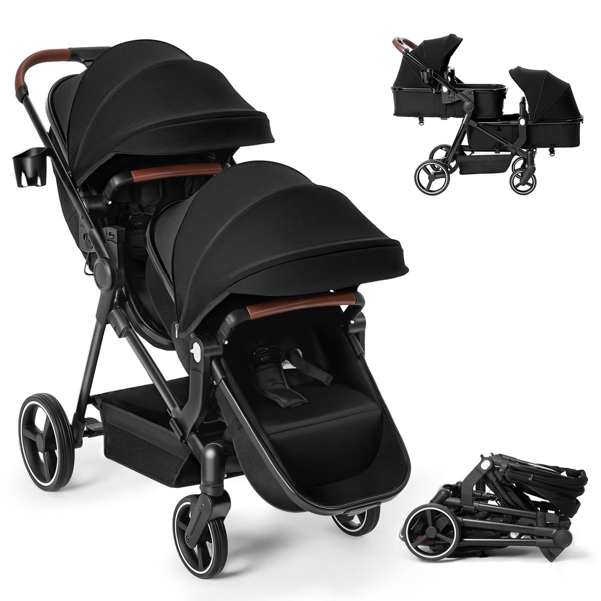 Foldable Tandem Double Stroller with Storage Basket X4172