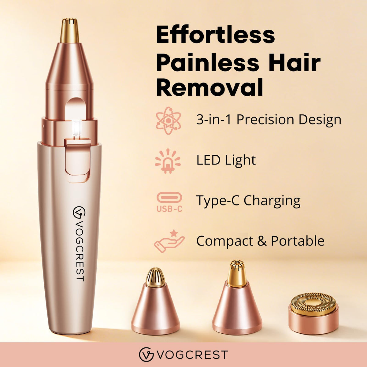 Nose Hair Trimmer 3 in1 Rechargeable Facial Hair Removal & Eyebrow Shaver O6264