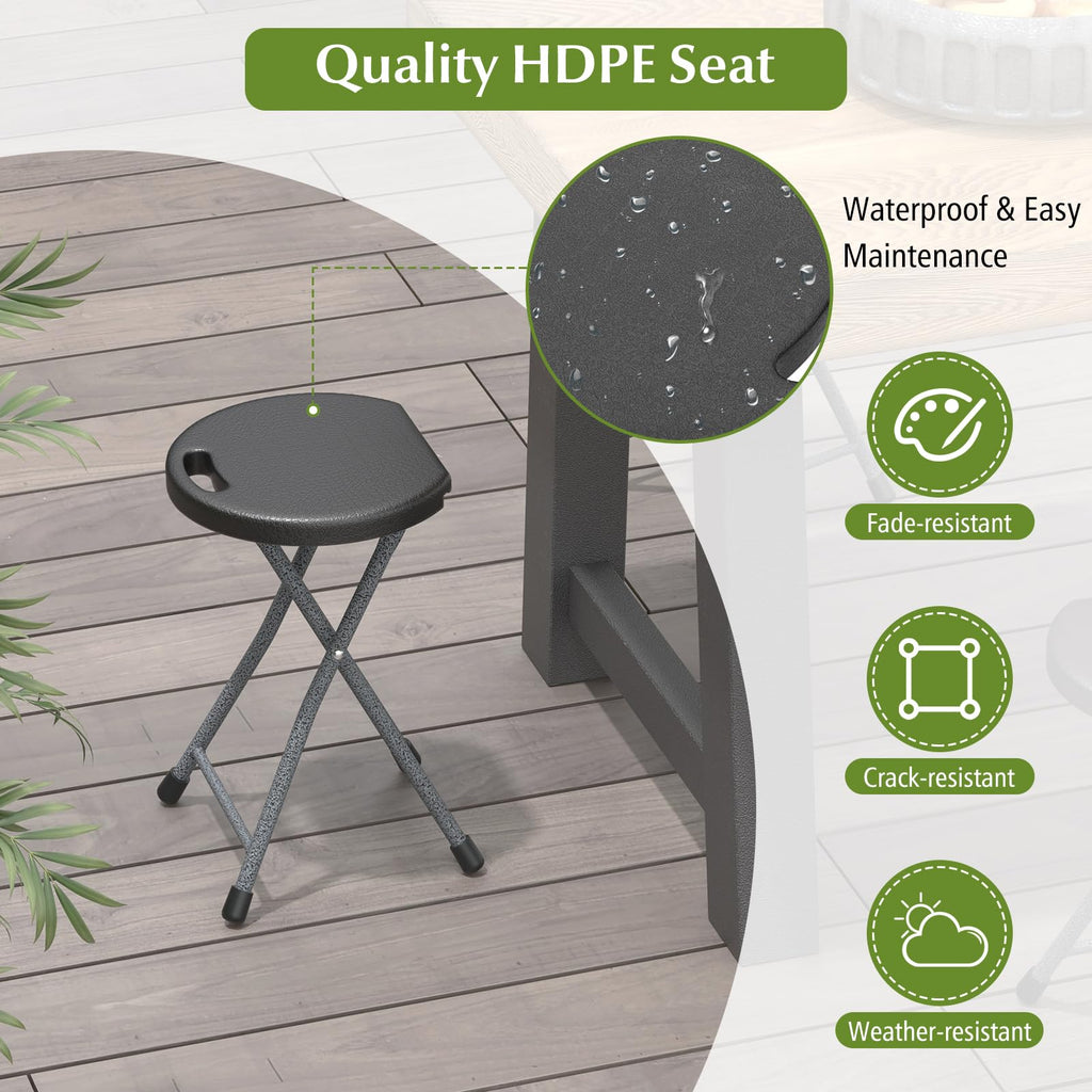 Folding Stool, 18in Portable Collapsible Bar Stool with Handle & Steel Frame R680