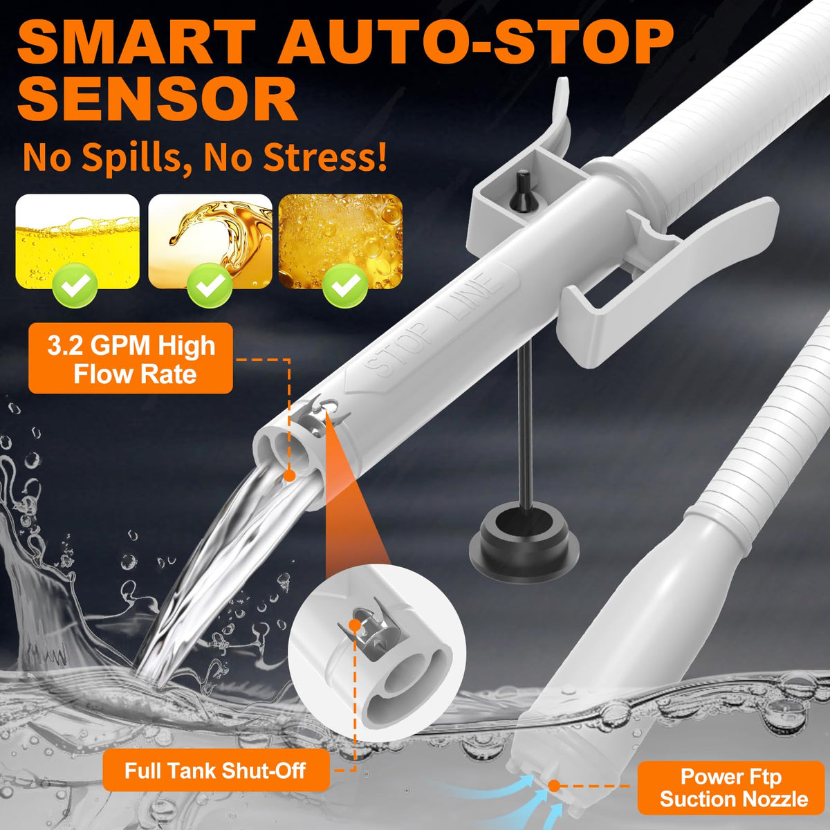 Portable Automatic Fuel Transfer Pump with Auto Stop Sensor and Hose J21281