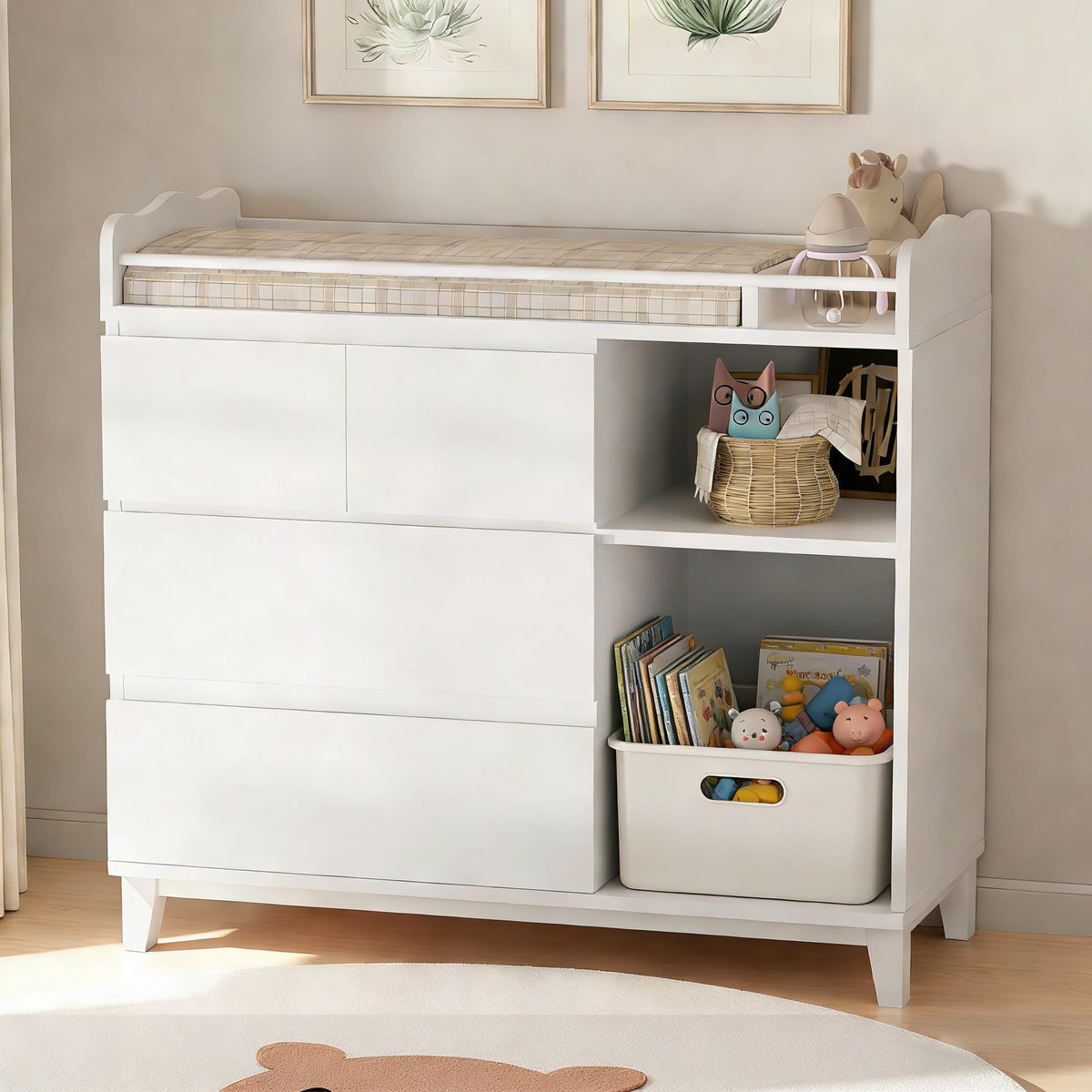 White Baby Changing Table with 4 Drawers P6765