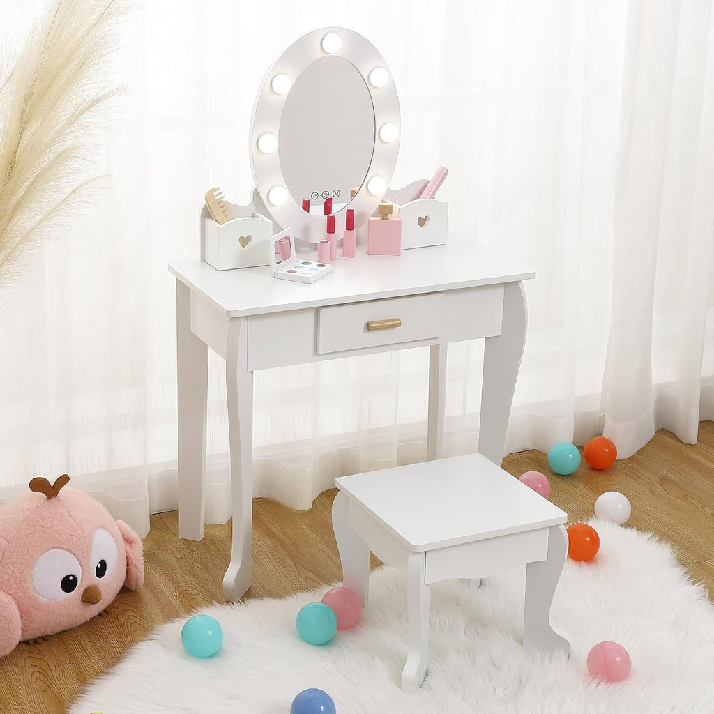 Vanity Table Set with Lighted Mirror and Stool J10823