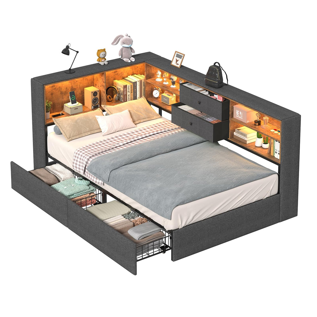 Twin Corner Bed Frame with Storage Drawers V6301