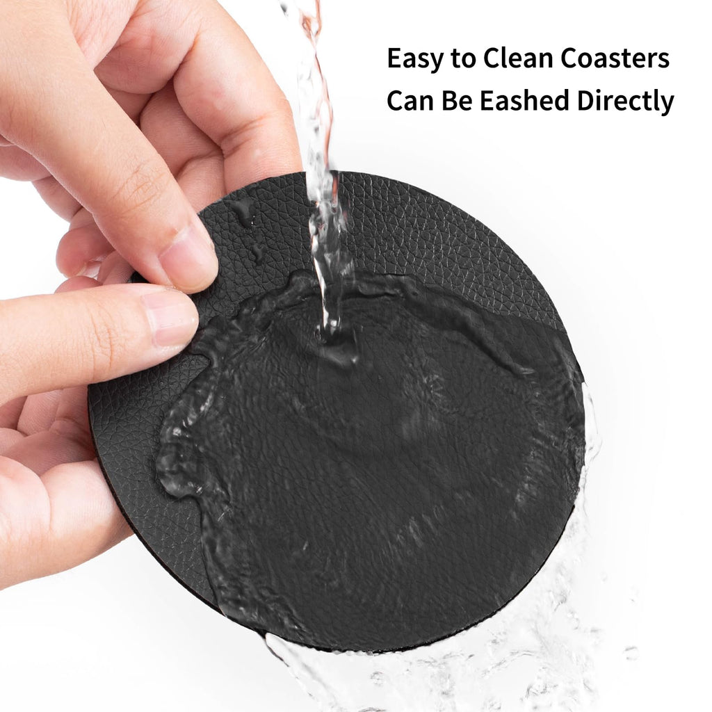 Faux Leather Drink Coasters with Holder, Set of 12 X19651