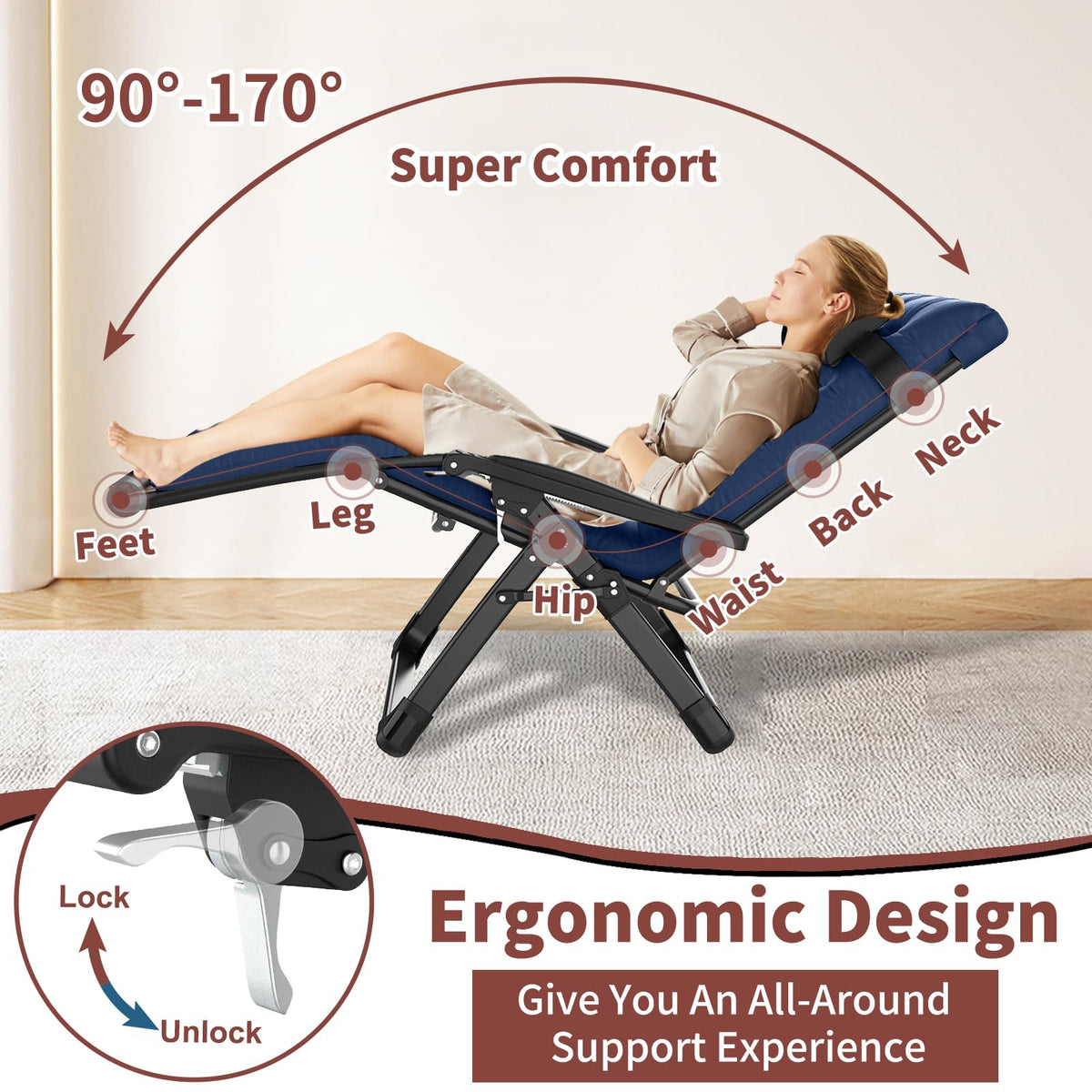 Oversized Blue Zero Gravity Chair with Cushion J4564