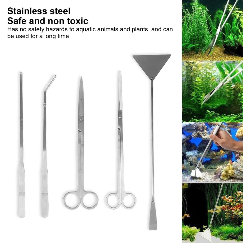 Aquarium Scissors and 5 in 1 Aquascaping Kit Stainless Steel 5 Piece Set Y763