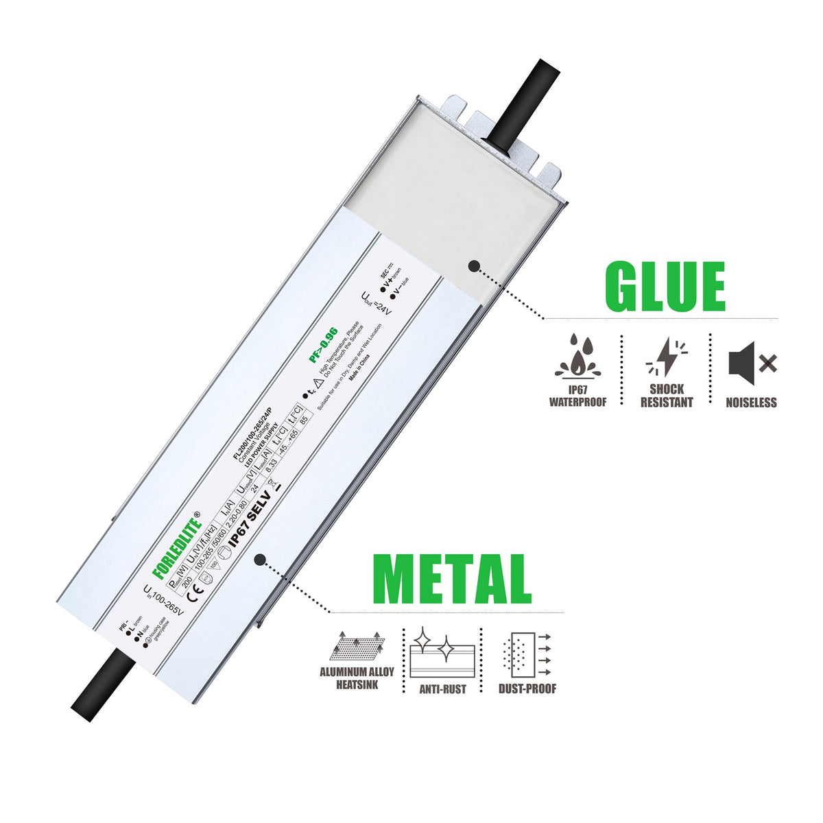 100~265V AC to DC 24V 200W IP67 Waterproof LED Power Supply Transformer H51900