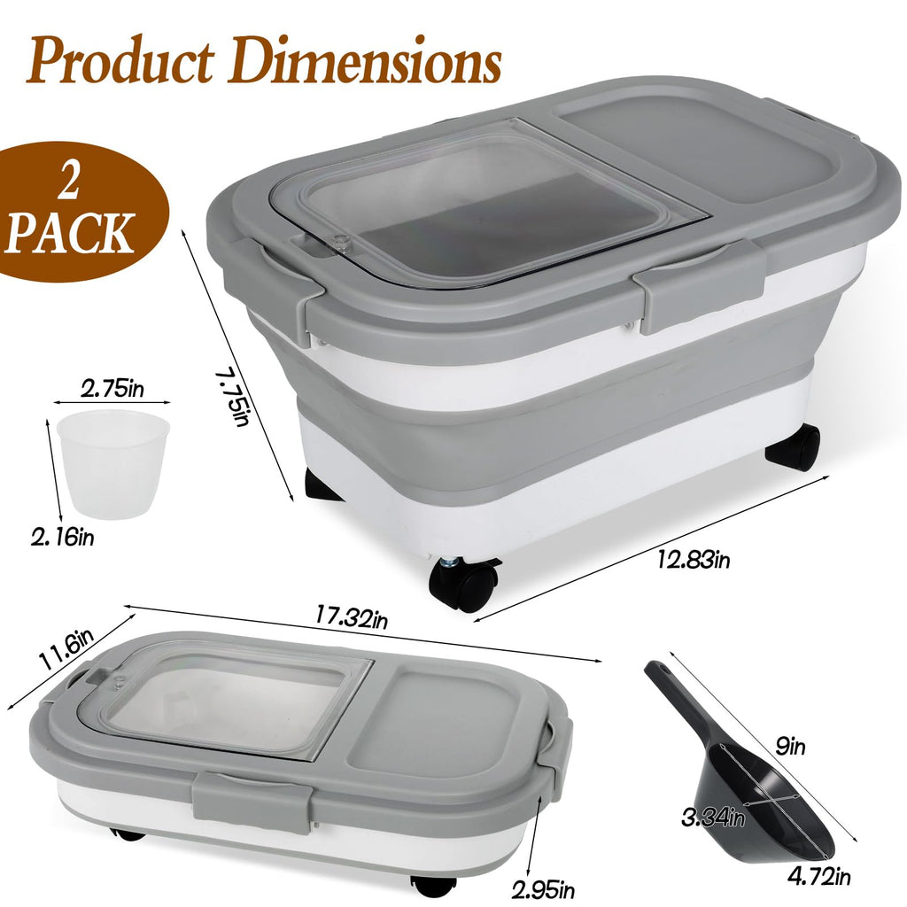 2 Pack 15Lbs Collapsible Airtight Pet Food Storage Container with Scoops V963213