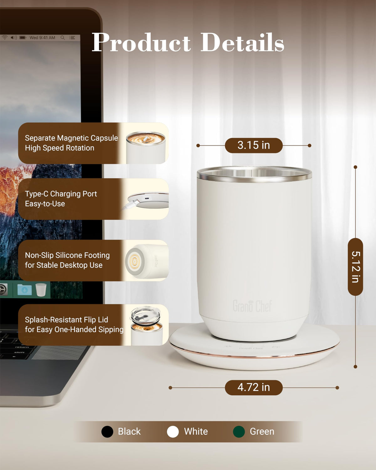 Self-Heating 10oz Temperature Controlled Coffee Mug with Dripper S700