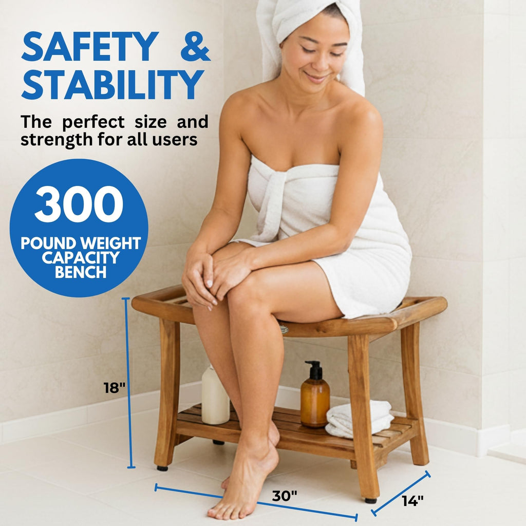 30-Inch Teak Shower Bench with Shelf C51194
