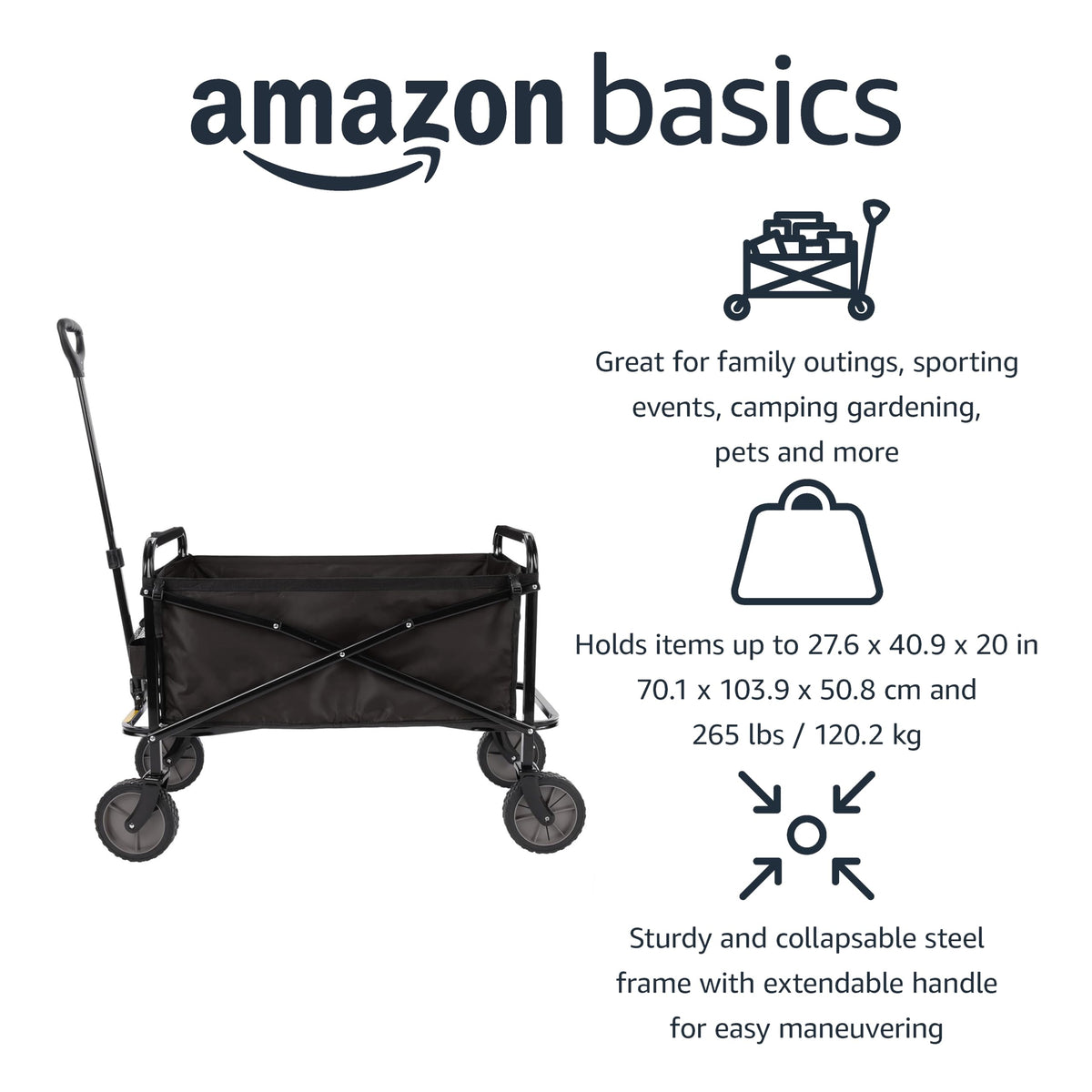Collapsible Heavy Duty Utility Wagon 265 Pounds Capacity Black W77998