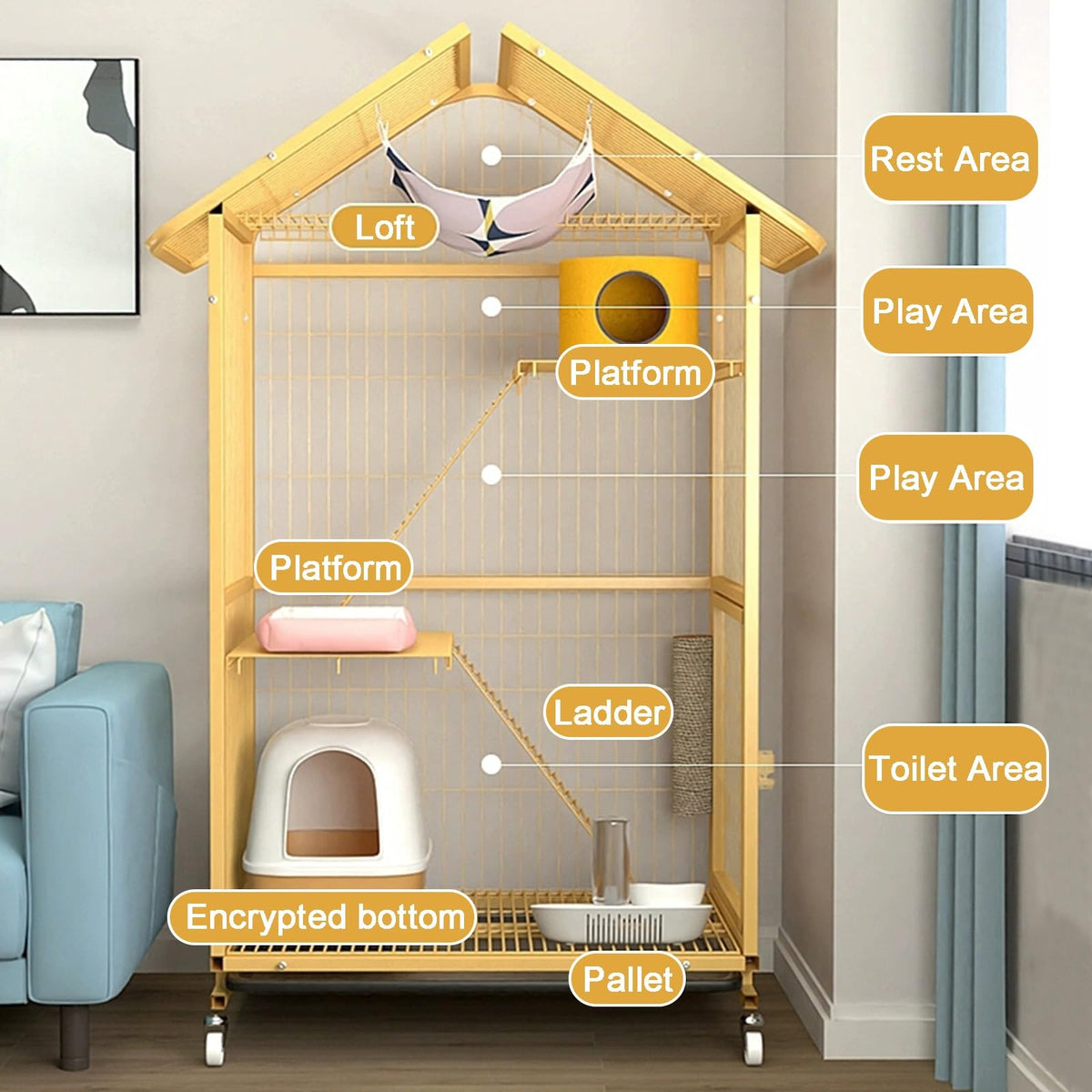 4-Tier Indoor Cat Enclosure with Ramp and Multiple Doors O544