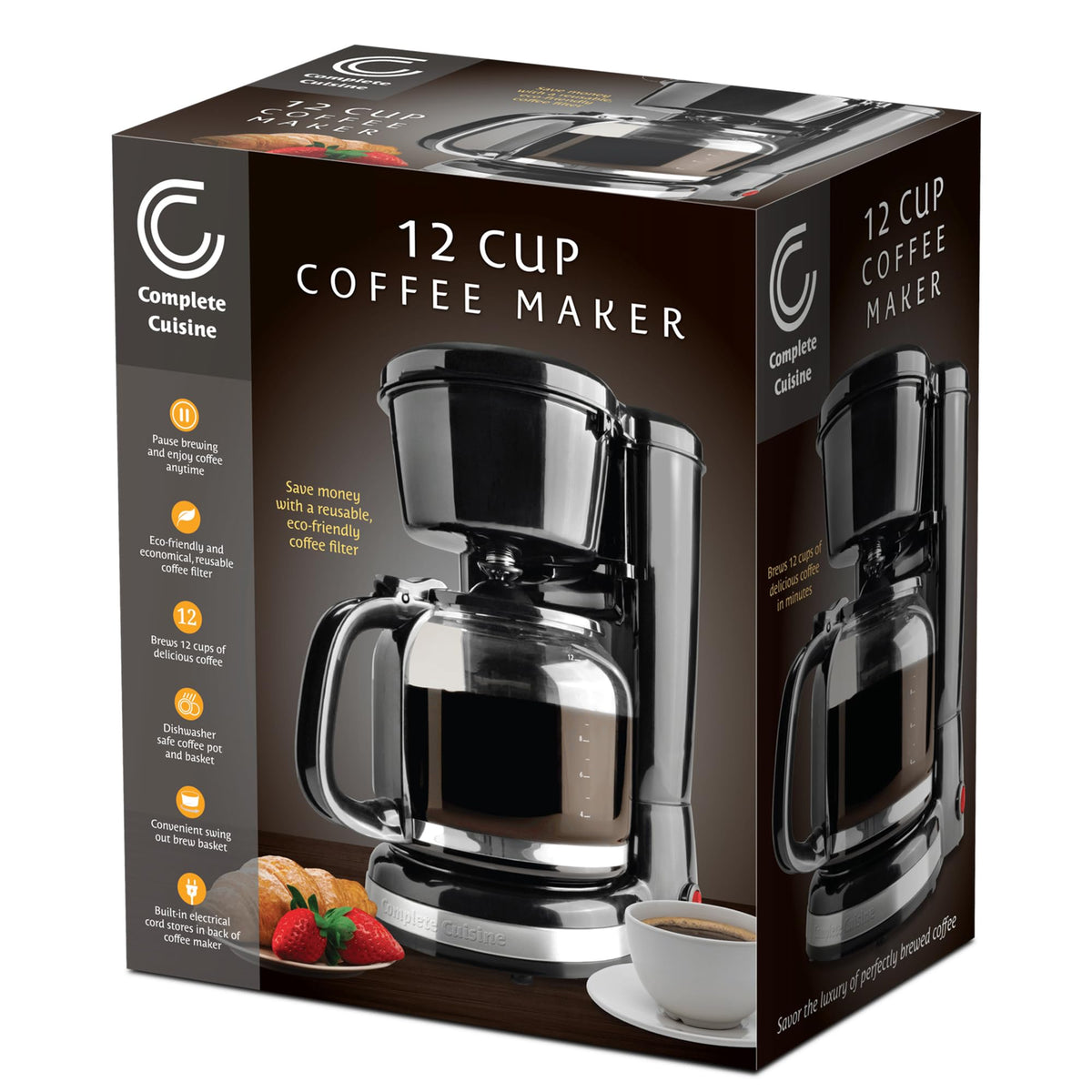 12-Cup Stainless-Steel Coffee Maker with Glass Carafe F620
