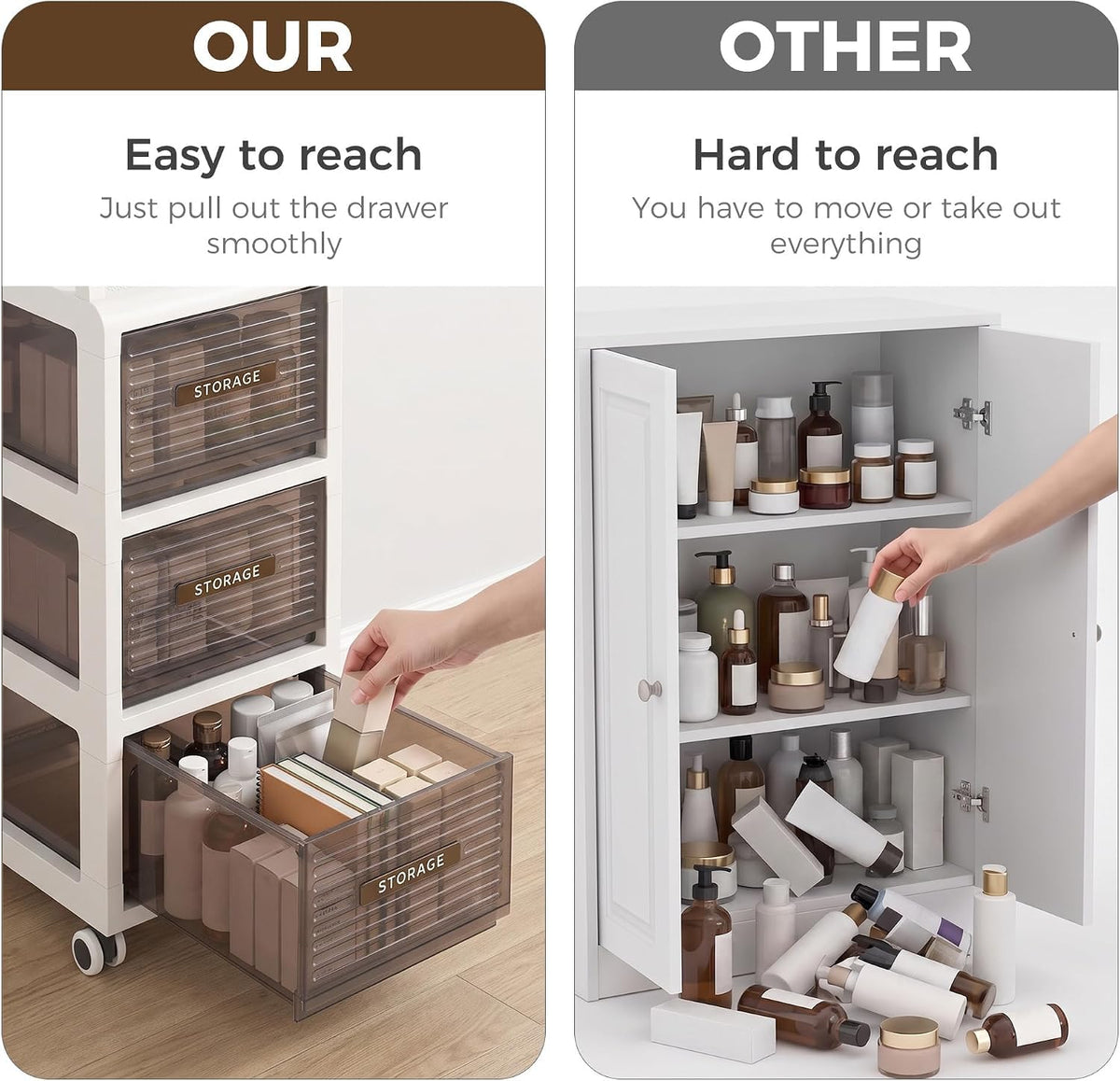 7.87" Wide Slim Bathroom Storage with Drawers and Wheels K249