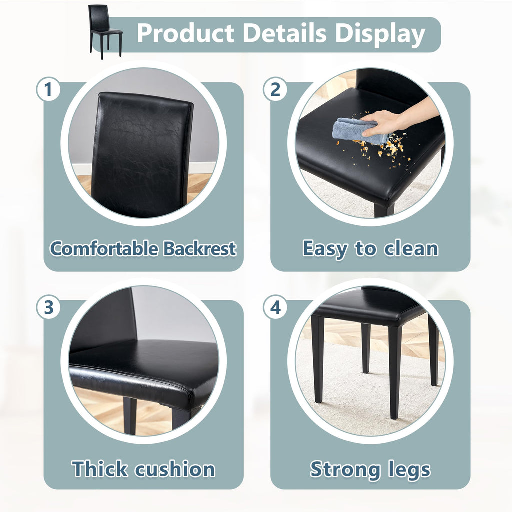Black PU Leather Upholstered Dining Chairs Set of 2 with Metal Legs S2358