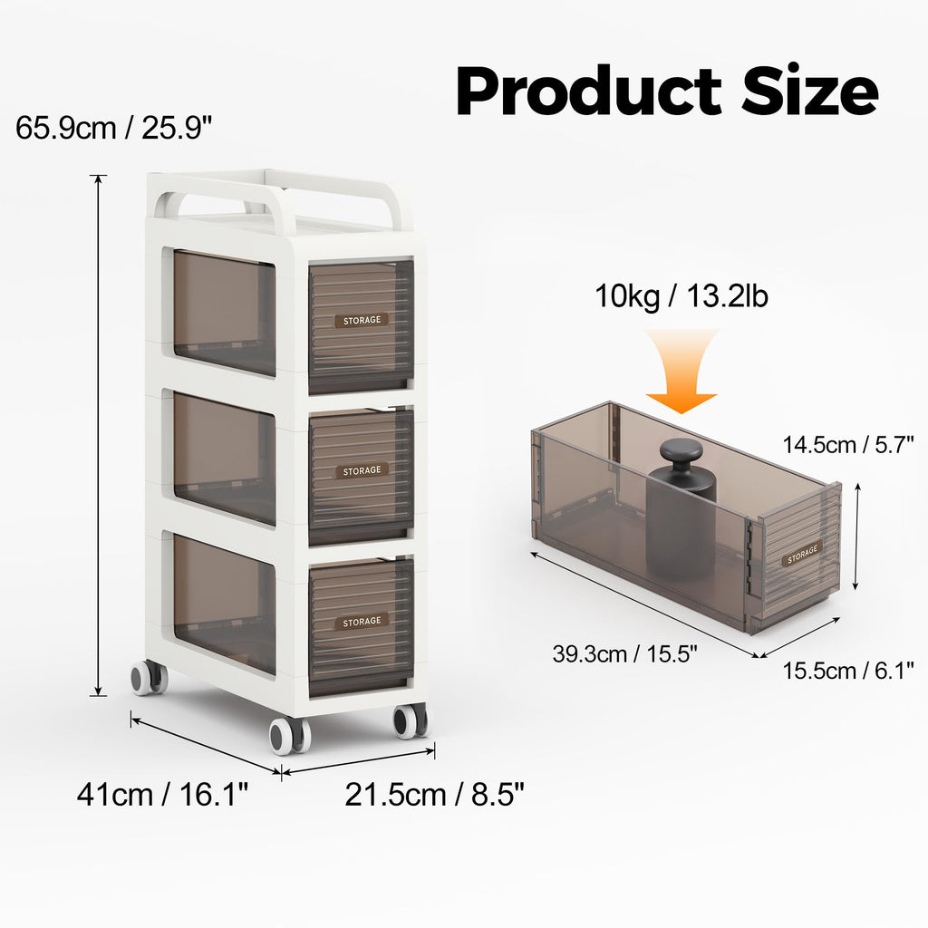 7.87" Wide Slim Bathroom Storage with Drawers and Wheels K249