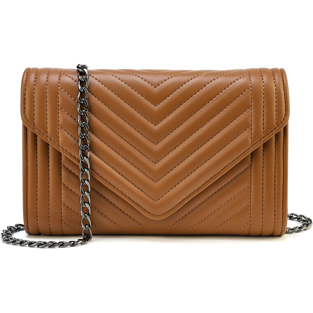 Small Leather Quilted Crossbody Bag with Chain Strap V82973