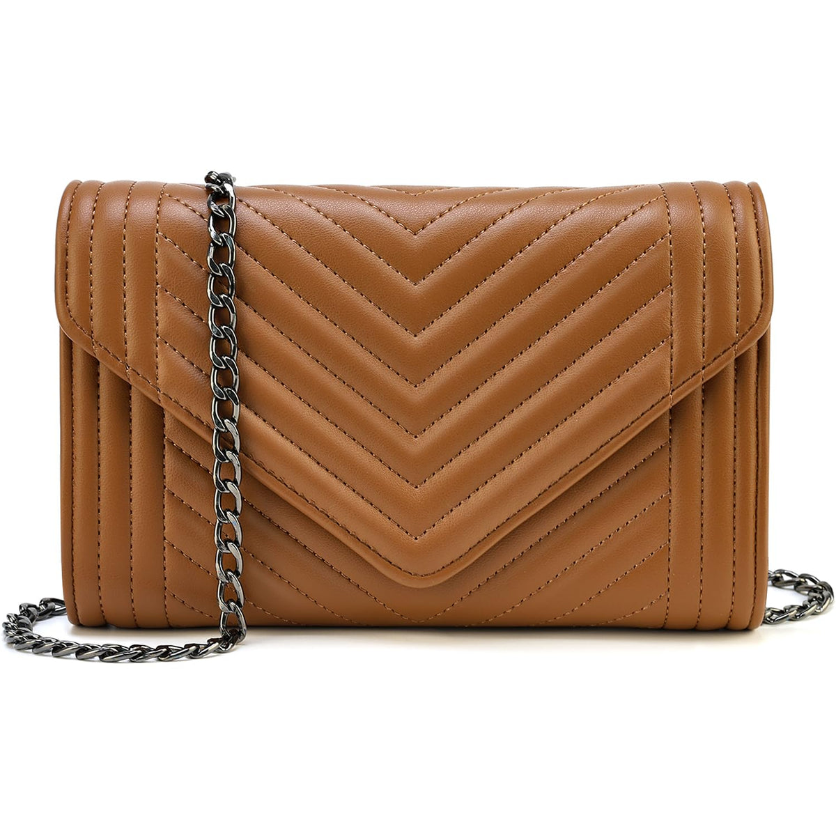 Small Leather Quilted Crossbody Bag with Chain Strap V82973
