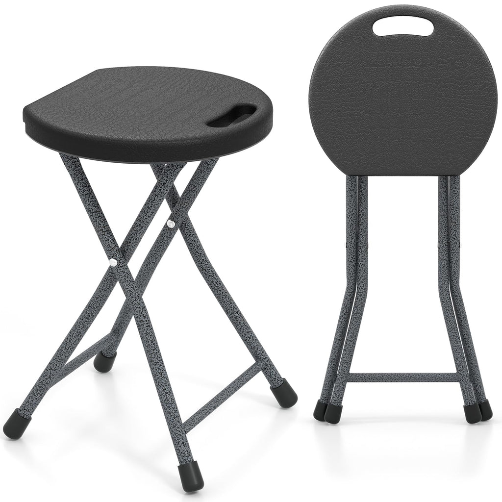 Folding Stool, 18in Portable Collapsible Bar Stool with Handle & Steel Frame R680