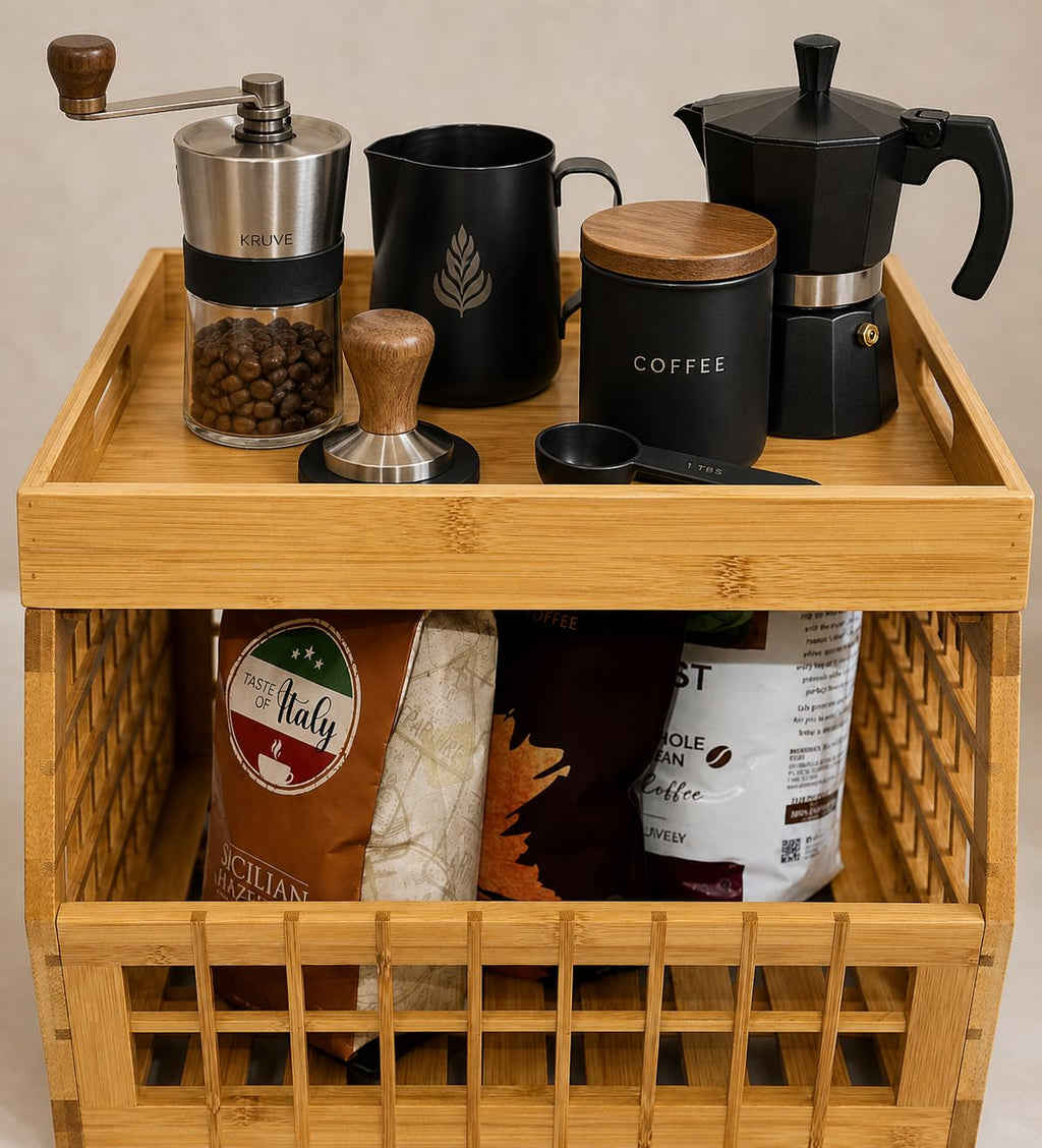 Bamboo Stackable Medium Storage Bins with Serving Tray Lid X4878