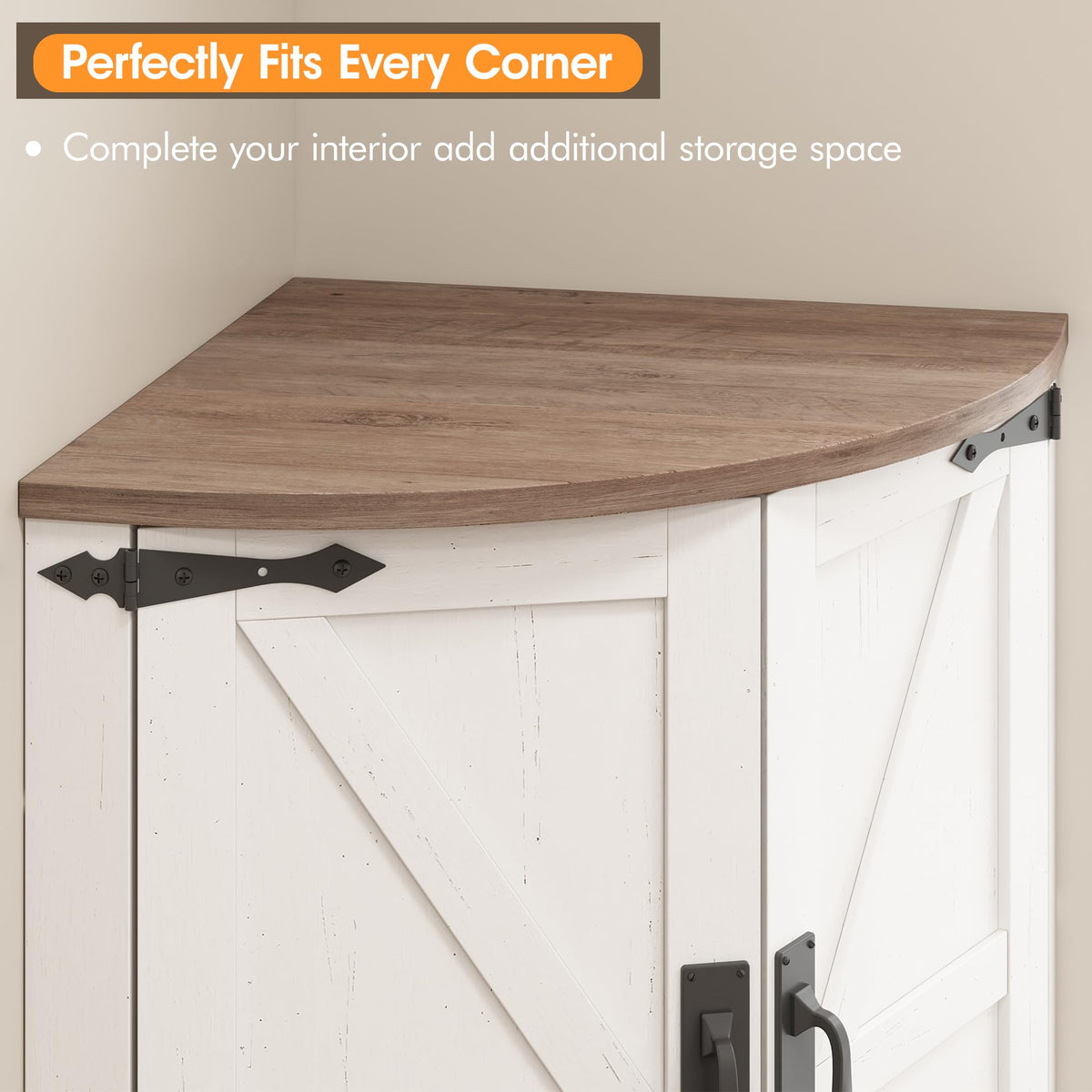 White Tall Corner Storage Cabinet with 4 Doors and 5 Shelves F253