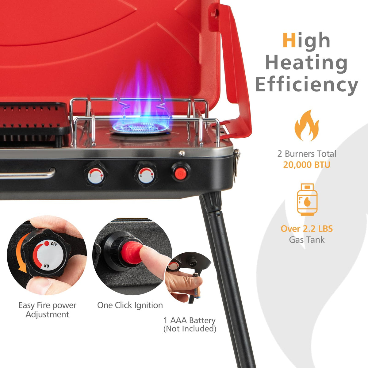 2-Burner Portable Propane Gas Grill with Removable Legs E98538