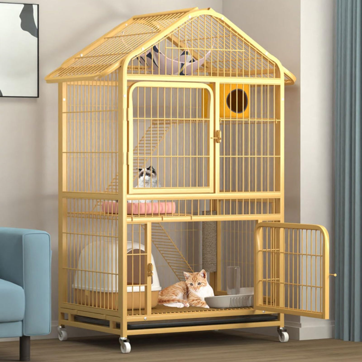 4-Tier Indoor Cat Enclosure with Ramp and Multiple Doors O544