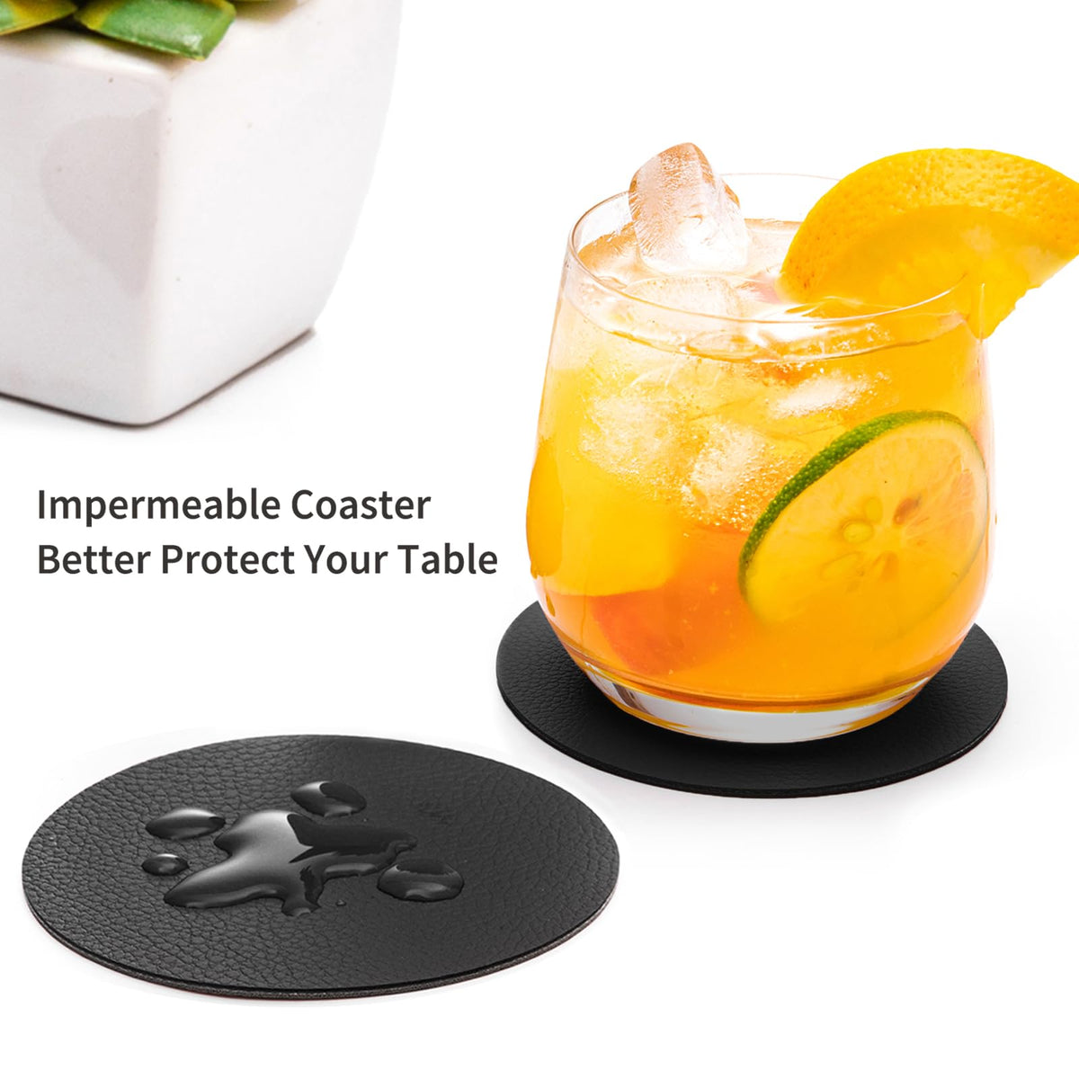 Faux Leather Drink Coasters with Holder, Set of 12 X19651