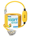 100FT GFCI Extension Cord 3 Prong Plug 12/3 AWG SJTW O839073